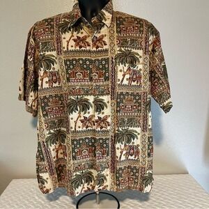 VTG Island Connection Honolulu Mens L‎ Short Sleeve Shirt Palm Trees Elephant